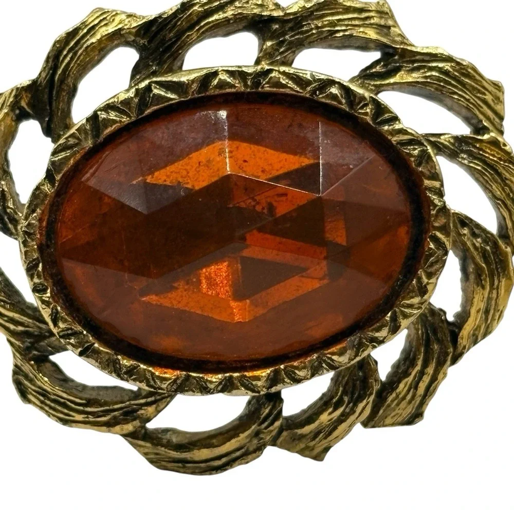 Vtg Cufflinks Harvey Avedon Orange Rhinestone Gold Tone US Pat‎ 2920363 Oval